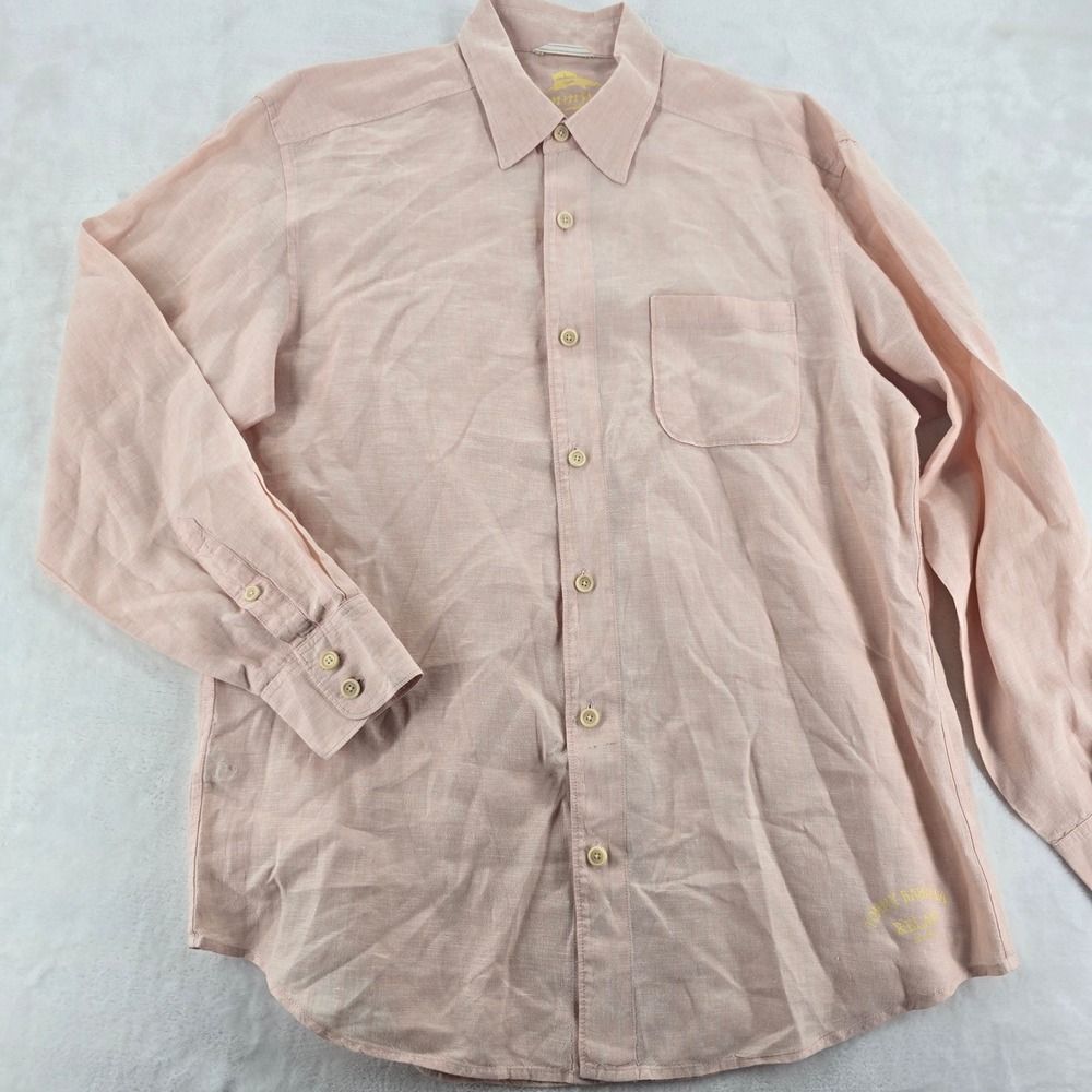 Tommy Bahama Button Down Mens L Shirt Salmon Pink Relax Long Sleeve
